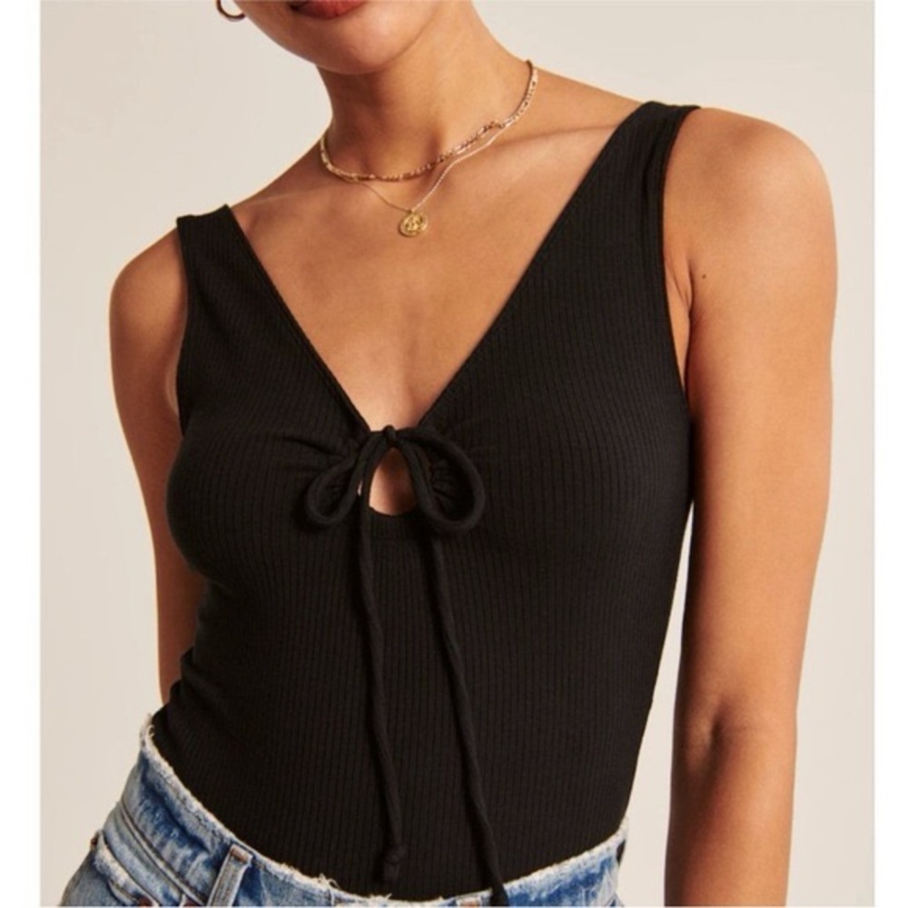Abercrombie Black Ribbed Tie-Front Top